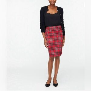 J. Crew Factory Red Plaid Pencil Skirt - Holiday Outfit Christmas Skirt